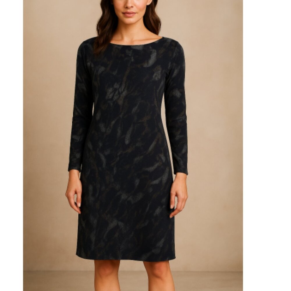 Nally & Millie Navy Abstract Long Sleeve Boat Neck Dress Size Medium NWT